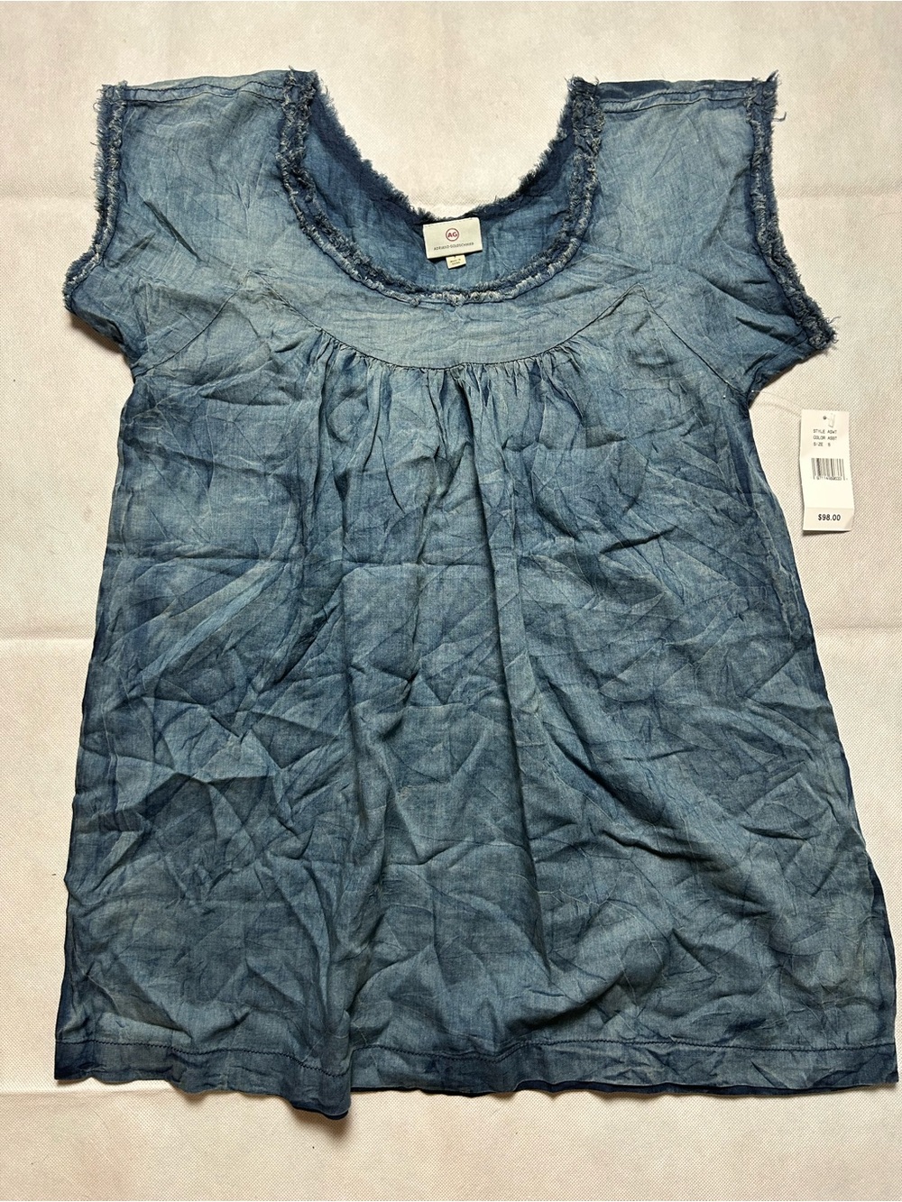AG Adriano Goldschmied blue lightweight top with raw hem NWT size small